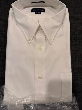 Lands' End Men's White Button-Down Collar Dress Shirt